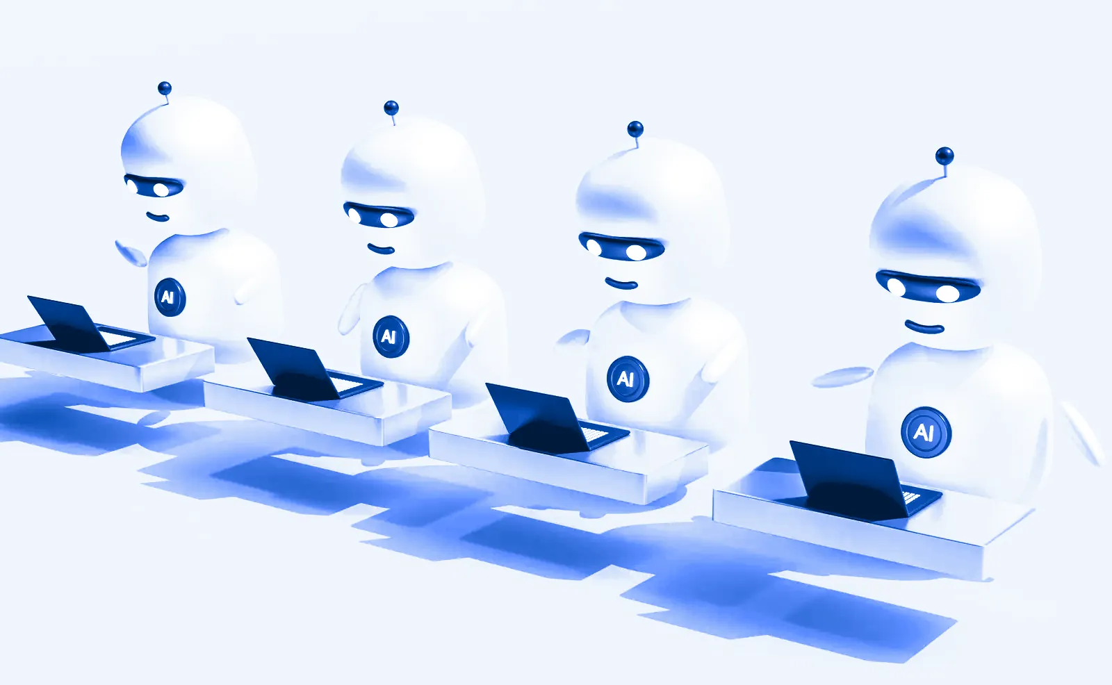Các robot trợ lý AI cùng làm việc với máy tính xách tay